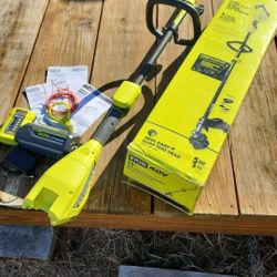 Ryobi 40V Power Unit+weed wacker/eater/trimmer attachment, battery, charger kit