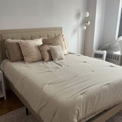 Queen Size Bed Frame, Mattress, And Foam Topper 