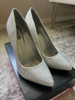 Classy Pointed Toe Glitter gem Silver heels