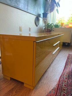 Glossy yellow Low-Profile Dresser with Drawers