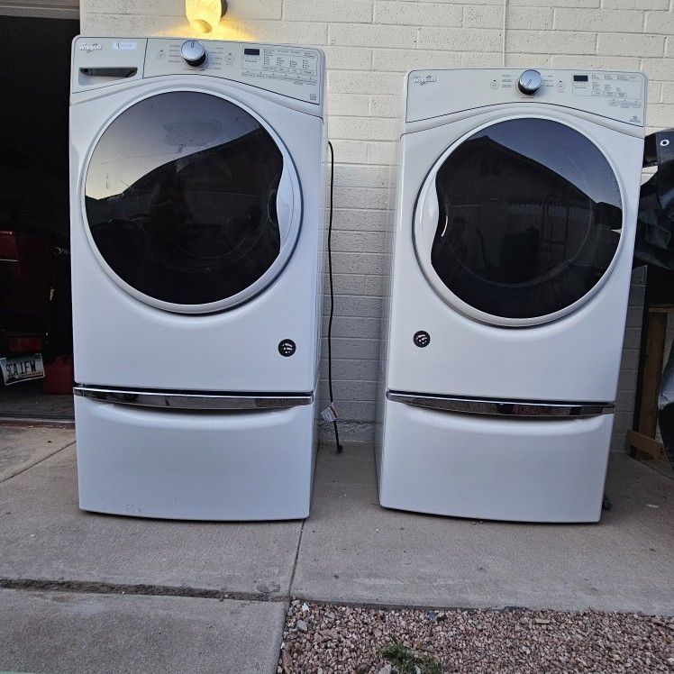 Whirlpool Front Load Washer and Electric Dryer Set with Pedistals 