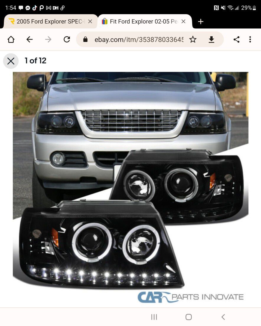 Spec-D Projector Headlights Ford Explorer (2002-2005) Dual Halo w/ LED - Black / Smoke / Chrome

