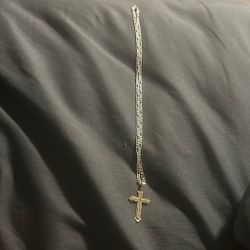 Real Silver Chain With 14k Gold Diamonds Cross