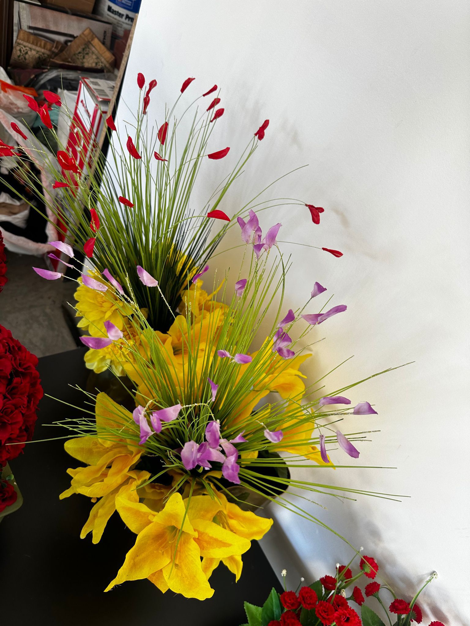 Artificial Flowers And Metal Pots 