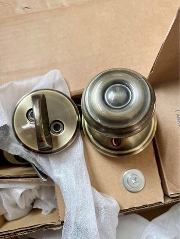 Schlage Plymouth Single Cylinder Handleset and Georgian Knob, Antique Pewter