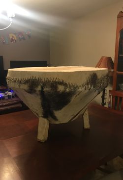 1950’s Vintage African Drum Table - Authentic Hide & Leather