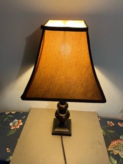 Vintage French-style bedside/table lamp, with a wood base and lampshade