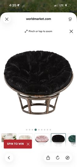 Rattan Papasan Chair Frame with Black Faux Fur Papasan Chair Cushion