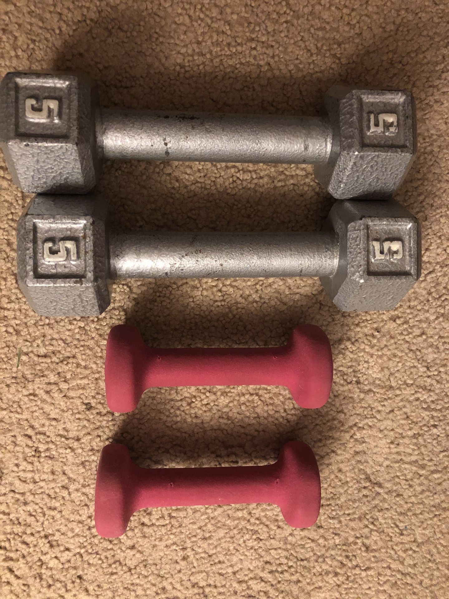 Two Pairs Of Dumbbells Two 5 Pound & Two 1 Pound Exercise Fitness Workout Equipment Weights Set