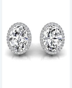 3.27 CTW Moissanite Halo Stud Earrings – Sterling Silver – VVS/D Color
