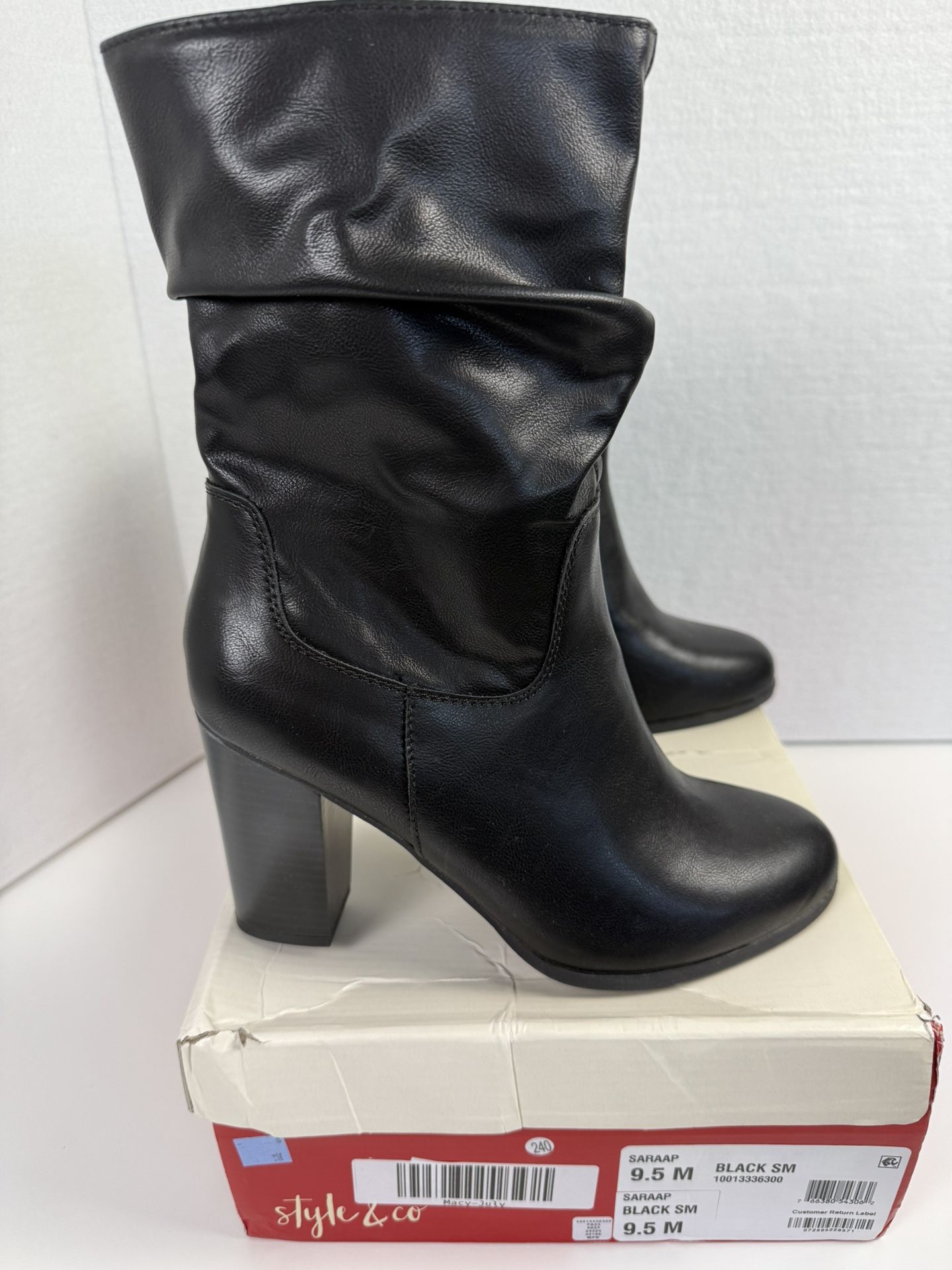 Style & Co Saraap Black Slouch Mid-Calf Boots Size 9.5 M Block Heel New In Box