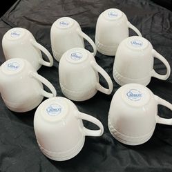 Set of 8 Solid White Embossed Coffee Mugs