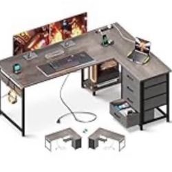 Brand New AODK L-Shaped Desk – Vintage Wood Top + Black Legs (Sealed)