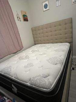 Queen mattress, bed frame, and box spring