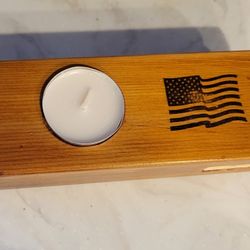 Candle Holder With Match Book Slot And Stamped American Flag