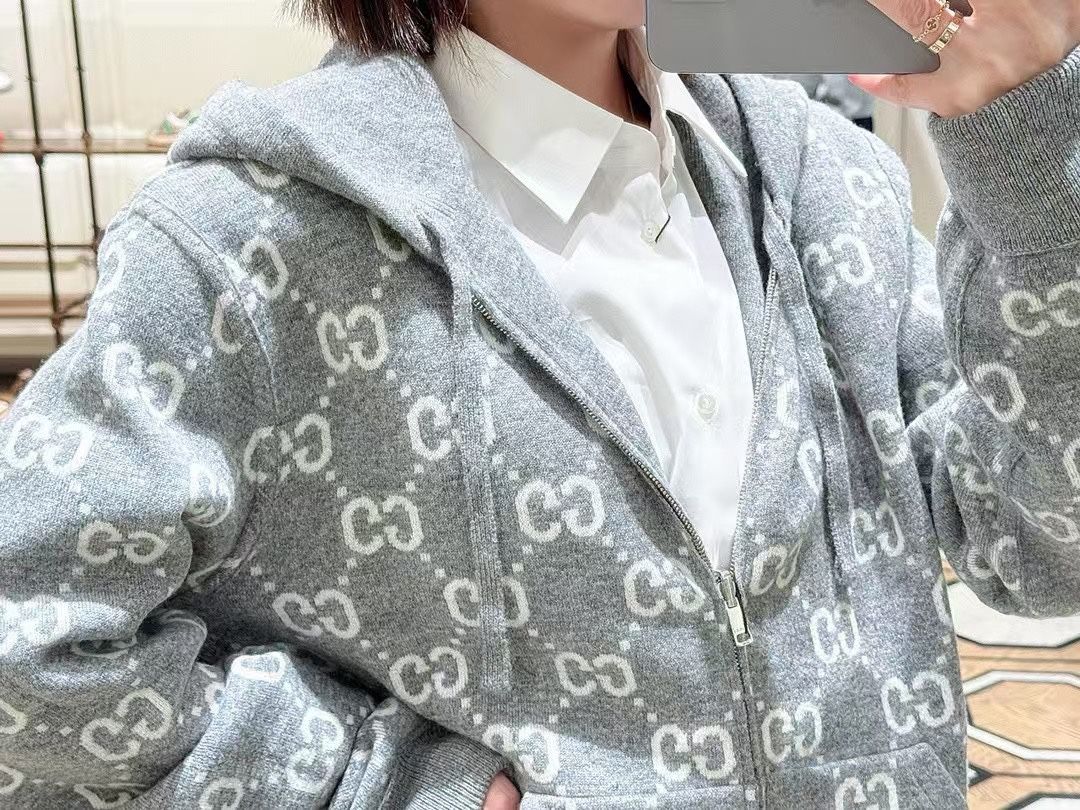 Gucci Reversible GG Wool Hooded Zip Jacket