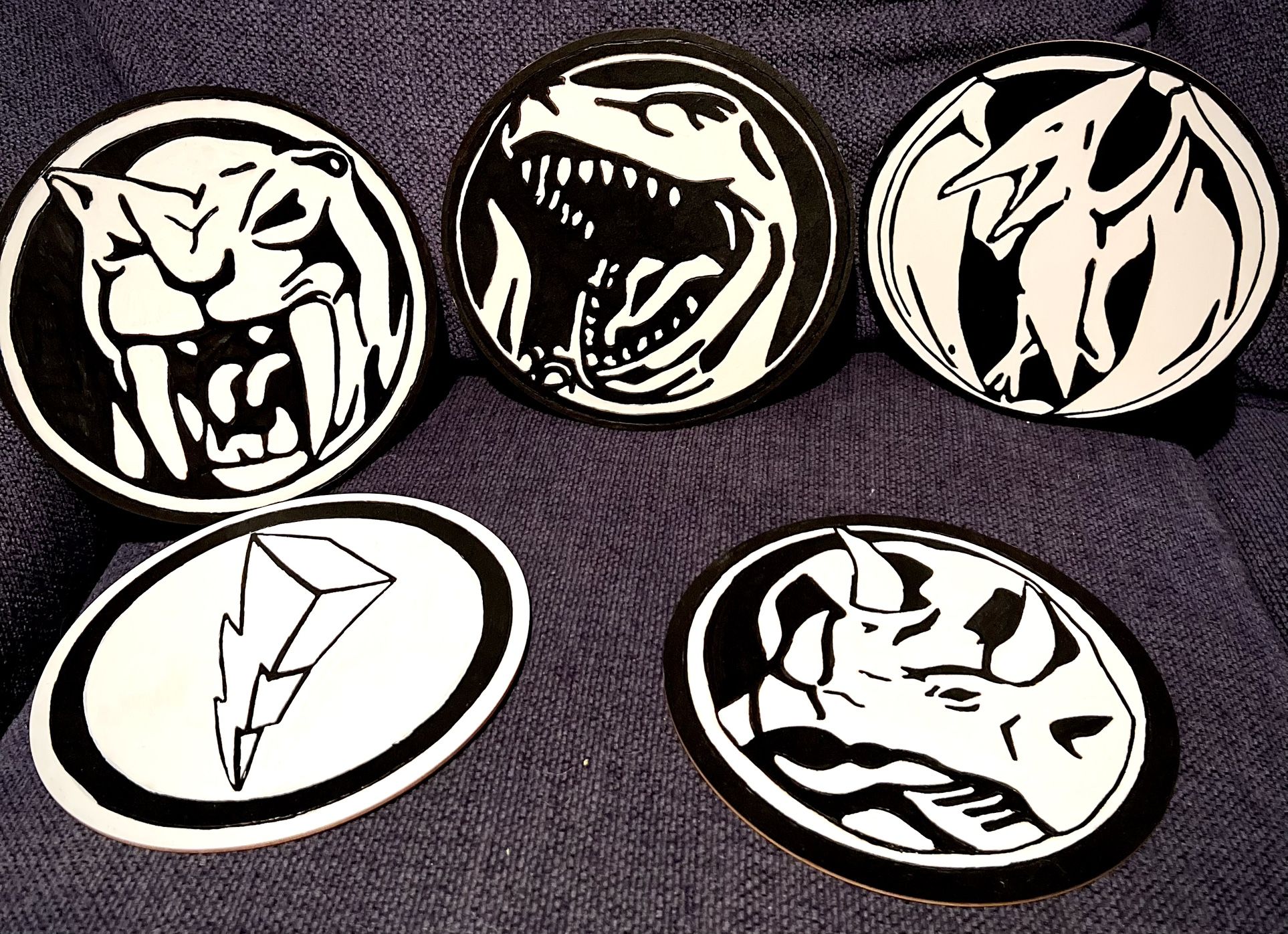Woodburned Power Ranger Coin Plaques Set Of 5