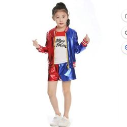 Harley Quinn Girls Halloween Costume Size 6/7 Wig Included 