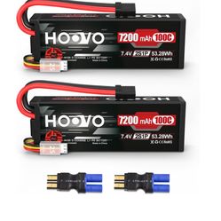 HOOVO 2S Lipo Battery 7.4V 7200mAh 100C RC Lipo Battery Pack Estuche rígido con enchufe TR compatible con camiones RC 1/8 y 1/10 vehículos RC Car Trug
