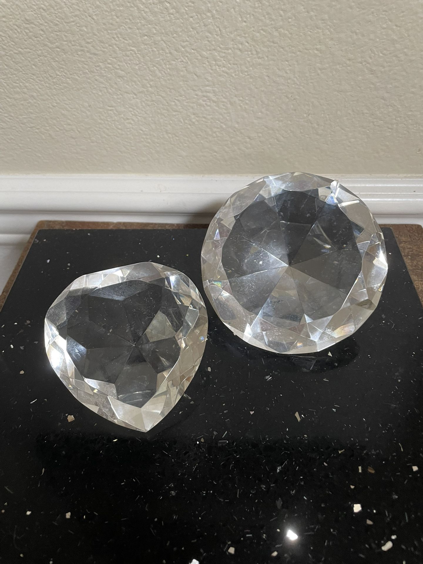 Cut Glass Heart & Diamond Cut Paperweight