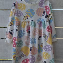 Disney Mickey Minnie & Friends White Easter Dress Girls 3T Pastel Eggs Spring