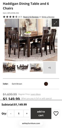 Dining table and 6 chairs; dining server sold separately