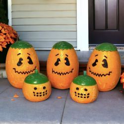 Lot of 5 Vintage Jack O’ Lantern Orange Halloween Candle Pumpkins - VERY RARE!