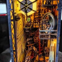 Handcrafted Steampunk Warehouse Book Nook – Light-Up Miniature Scene