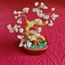 Rose quartz gemstone bonsai tree