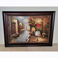 Oil Painting on Canvas Artist Signed Wall Art Venice Canal Gondola Boat Italy

