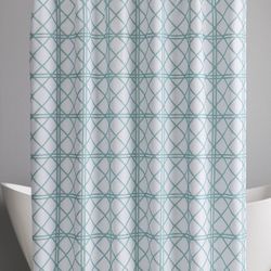 New Ashby Damask Lattice 72x72" Shower Curtain w/ 12 Rustproof Silver Hooks Set