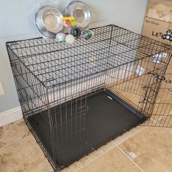 ALL New IN Box! L'xl Dog Crate & Tray 2 Doors  Up To 70lbs Folding Puppy Dog Kennel Animal Cage Add A Bed & 2 Bowls $20