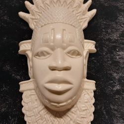 Vintage Ceramic Nigerian Benin Festac Oba Mask Statue 