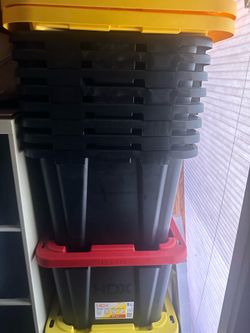 10 Stackable 27-Gallon Storage Totes with Lids — Heavy Duty