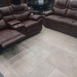 *Weekend Special!!!*---Attractive Santiago Brown Leather Reclining Sofa/Loveseat Sets---Delivery/Financing Available😉