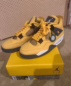 Brand New: Nike Air Jordan 4 Retro Lightning Yellow Grey White - Size 11 Men Shoes