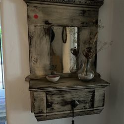 Antique Framed Mirror With Drawer