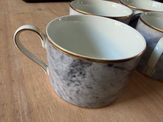 NEW Mikasa Travertine Gray Marble Design Gold Trim Coffee Cups - set of 4