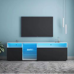 LED Entertainment Center for 75/80/85 Inch TV, Modern Large TV Stand with LED Lights, Extra Long Media TV Console with Storage Cabinet and 6 Open Shel