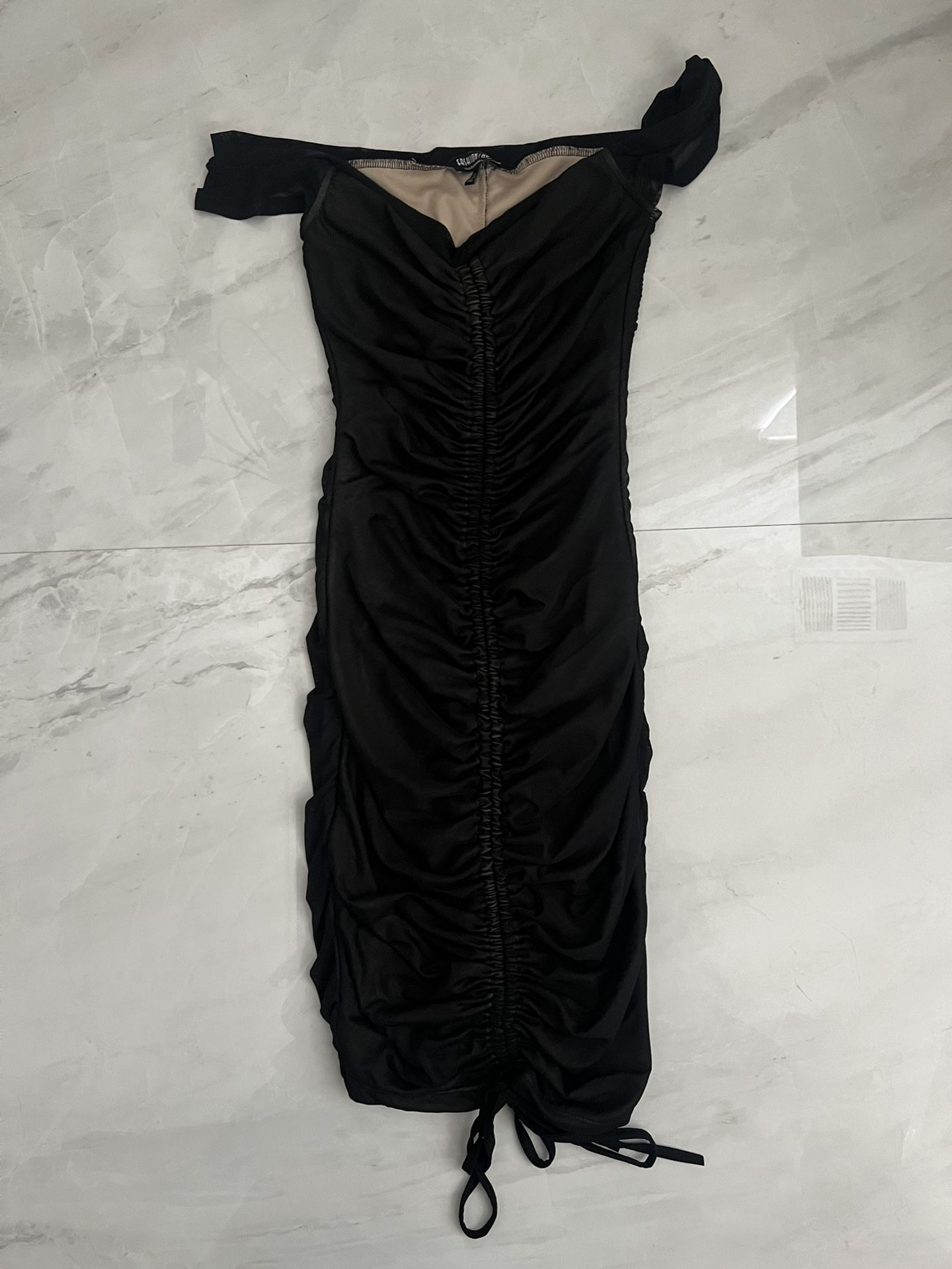 Fashion nova Black ruched off the shoulder dress