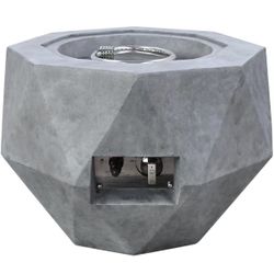25-inch side table fireplace, large concrete decorative geometric style bowl, suitable for outdoor garden patio, with side handles, concrete.