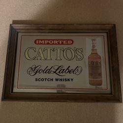 Vintage Catto’s Gold Label Scotch Whisky Bar Mirror – Framed Liquor Advertising Sign