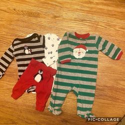 Newborn Baby Boy Or Girl Unisex Penguin Mix/Match All Carter’s 2 Long Sleeve Onesies, Pants, Christmas Santa Fleece Pajamas