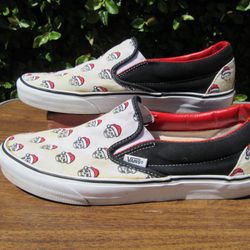 Men's Size 10 Vans Christmas Skull With Santa Clause Hat Slip On Shoes Sneakers