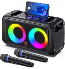 Brand New Karaoke Machine for Adults Kids, Bluetooth Party Karaoke Speaker with 2 Wireless Microphones for Singing, PA System with HiFi Sound/Dual 3" 