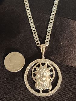 Solid .925 Silver Cuban w .925 Jesus Piece