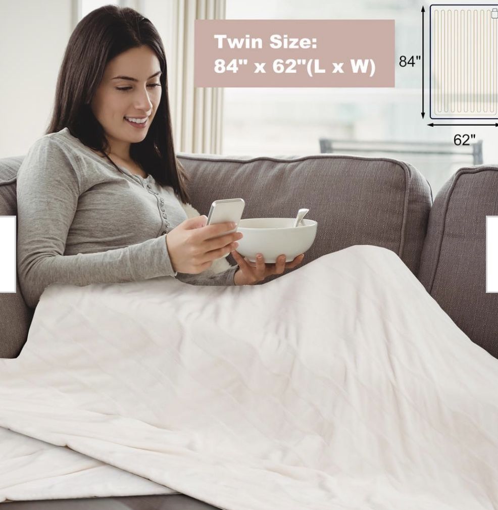 Beige Flannel 62 x 84 Heated Electric Throw Blanket with
