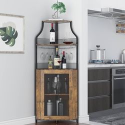 New Wine Bar, Corner Wine Bar Rack Cabinet With Detachable Wine Rack, Home Bar Cabinet With Barn Door And Adjustable Shelf, Wine Bar Cabinet And Buffe