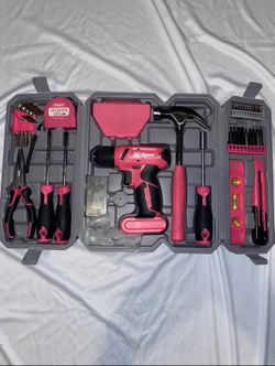 Hi-Spec 58pc Pink 8V USB Electric Power Cordless Drill Driver and Home DIY Tool Kit Set