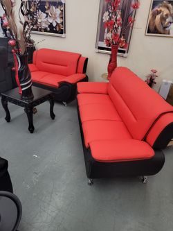 Red Black Sofa Loveseat Set